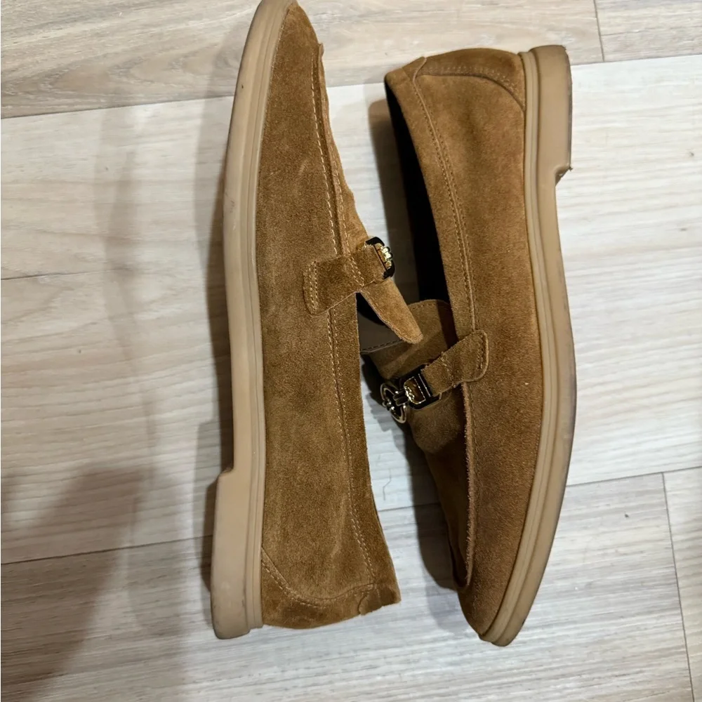 ZARA - Brown Suede Loafers with Gold Accent - SZ 9 - Picture 3 of 6